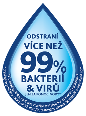 Vileda kapka - Produkt opatřen tímto symbolem dokáže z umývaného povrchu odstranit více než 99% bakterií
